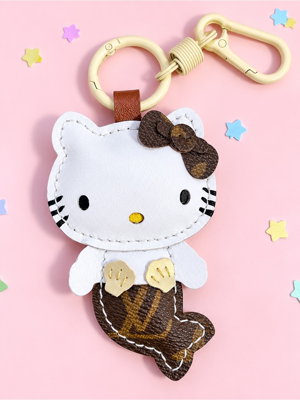 Hello Kitty Character LV Repurposed Bag Charm in White & Brown